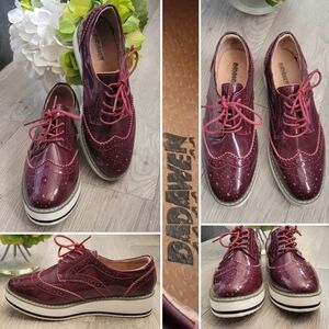 Dadawen Burgundy Wingtip Oxford Loafer 1.5" Platforms, Women's US 11, EU 41